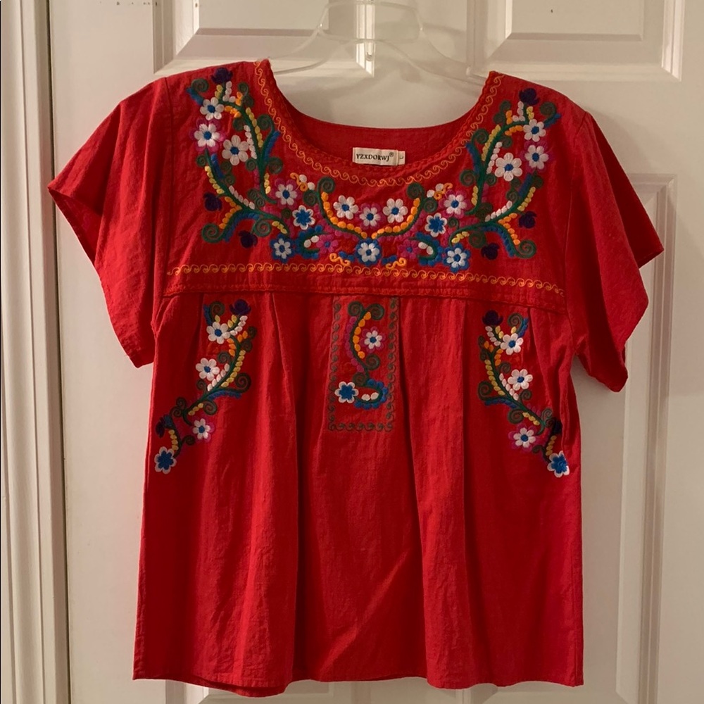 Red Embroidered Top